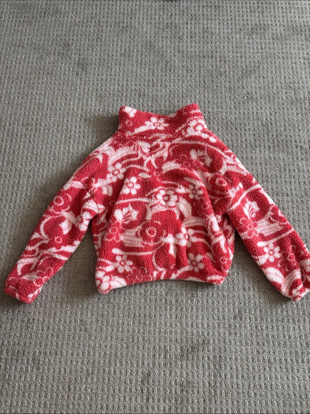 American Eagle Outfitters Girls' Red & White Floral Sherpa Jacket